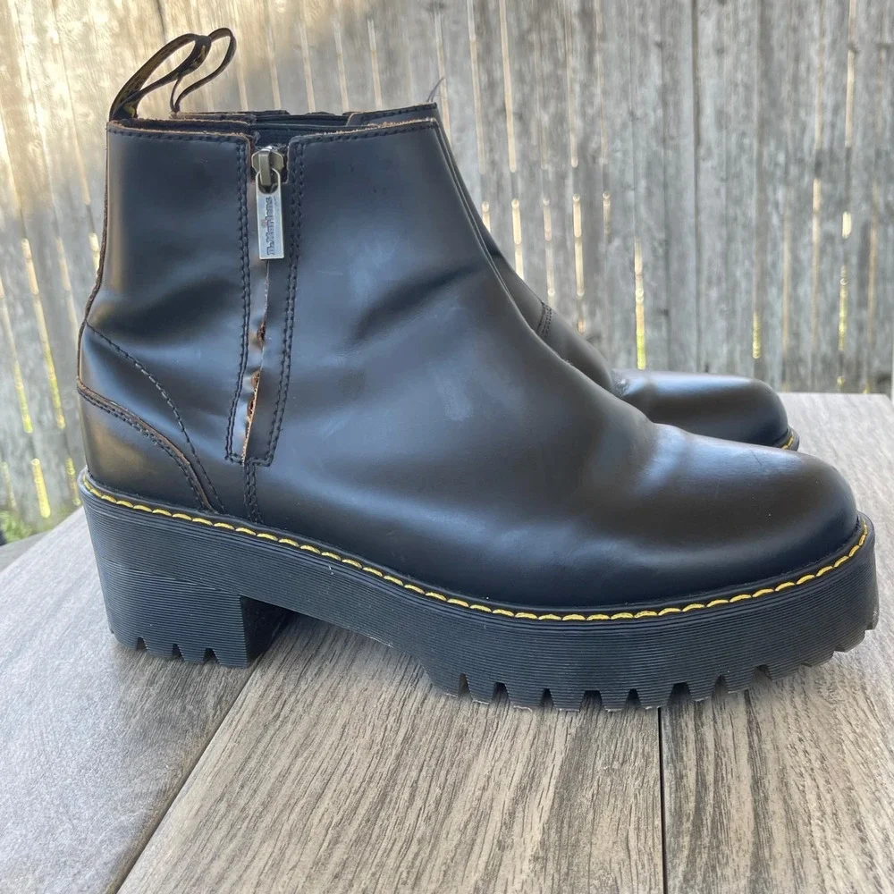 Dr.‎ Martens Rometty II Boots Women 11 Black Leather Chunky Platform Zip Goth